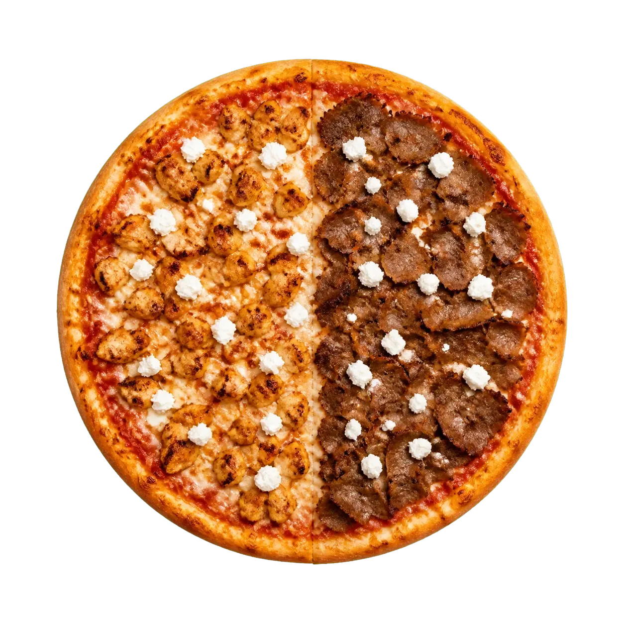 Pizza 50/50 Feta jeweils zur Hälfte